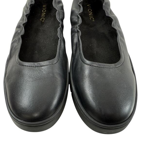 Vionic Uptown Ballet Flat Women Size 9 Black Leather Comfort Slip On Shoe - Picture 3 of 11